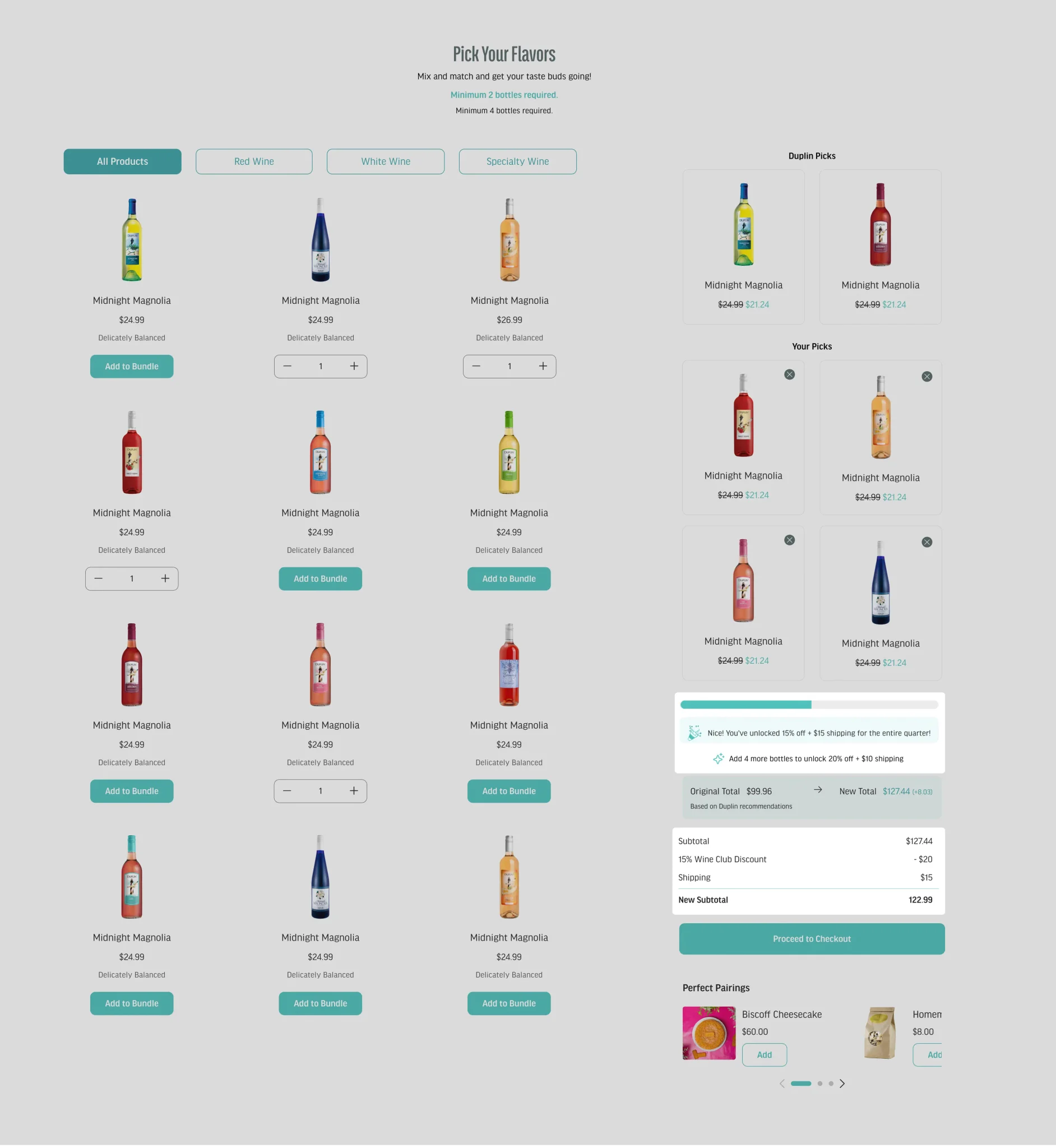 Wine Club bundle with a progress bar toward the next discount