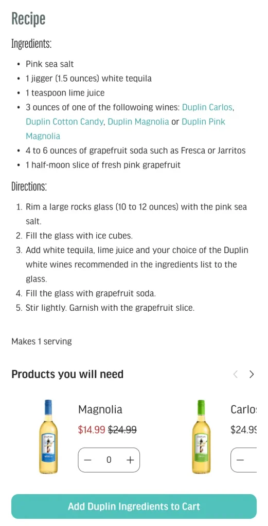 Mobile recipe with ingredients, steps and products you will need