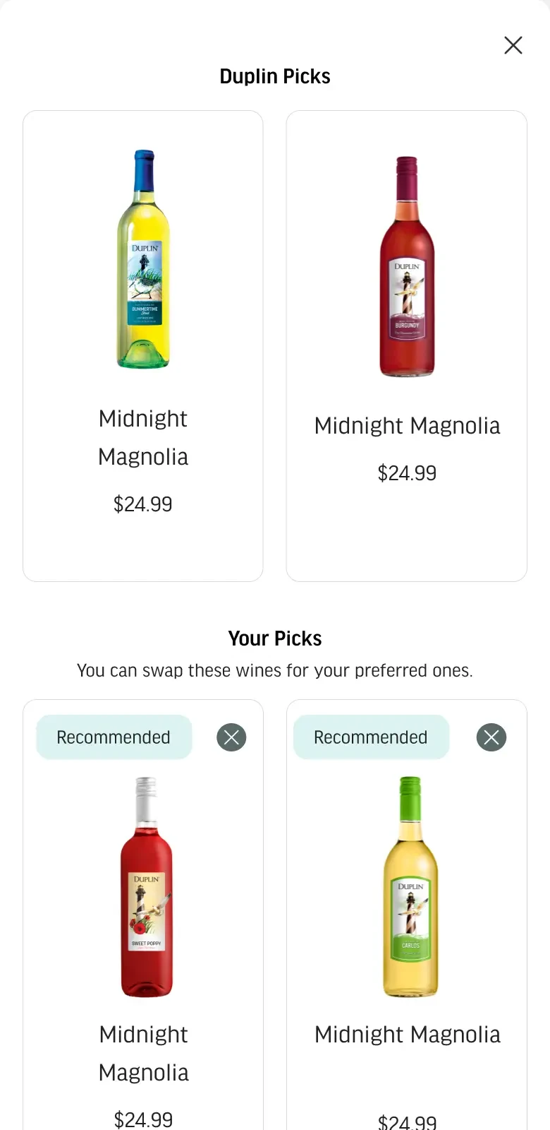 Mobile bundle view separating Duplin Picks from Your Picks